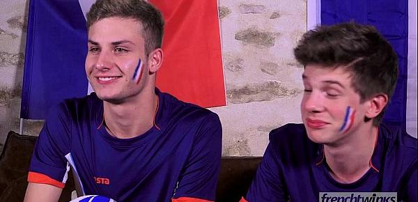  Two twinks support the French Soccer team in their own way